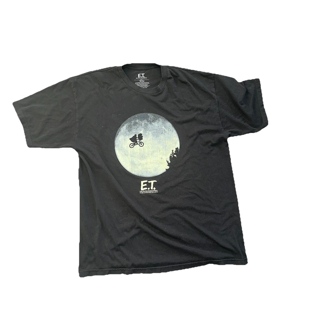 E.T The Extra Terrestrial T‎ Shirt Mens Size 2XL Black Short Sleeve Moon Movie